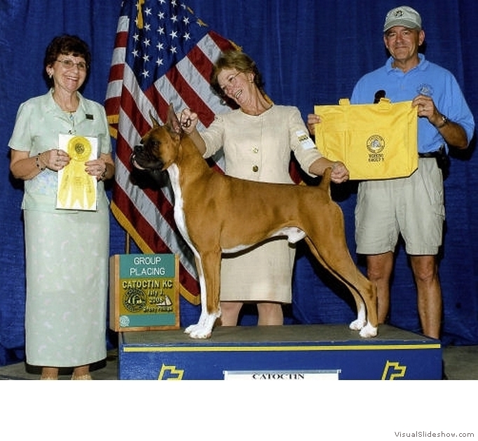 Frankie takes BOB and a Group 3 at the Catoctin KC on July 3, 2008 under judges Mr. Terry L. Berrios and Mrs. Wendy G. Willhauck (pictured).